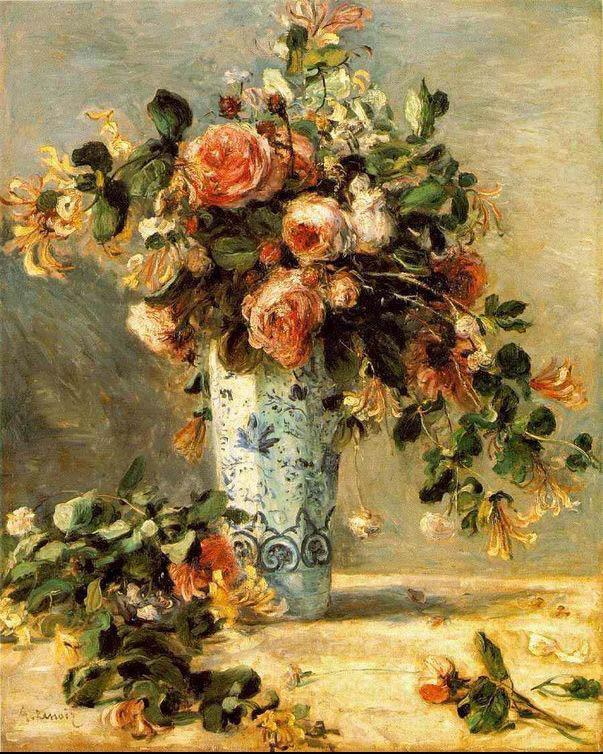 Pierre Auguste Renoir Roses And Jasmine In A Delft Vase